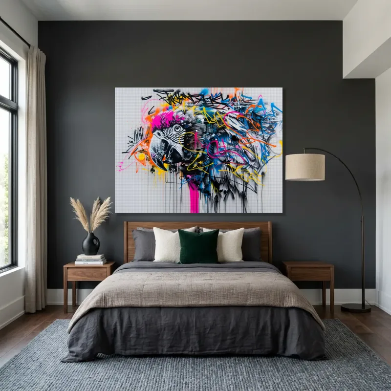 Tableau Street art perroquet urbain – Toile sur châssis