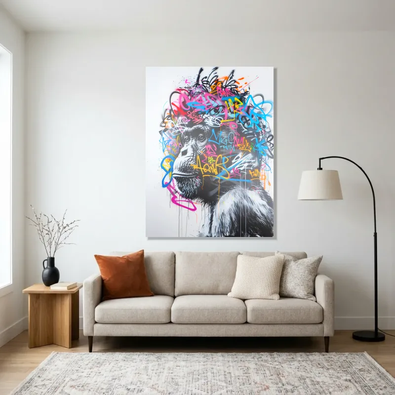 Tableau Street art regard singe – Aluminium Brillant