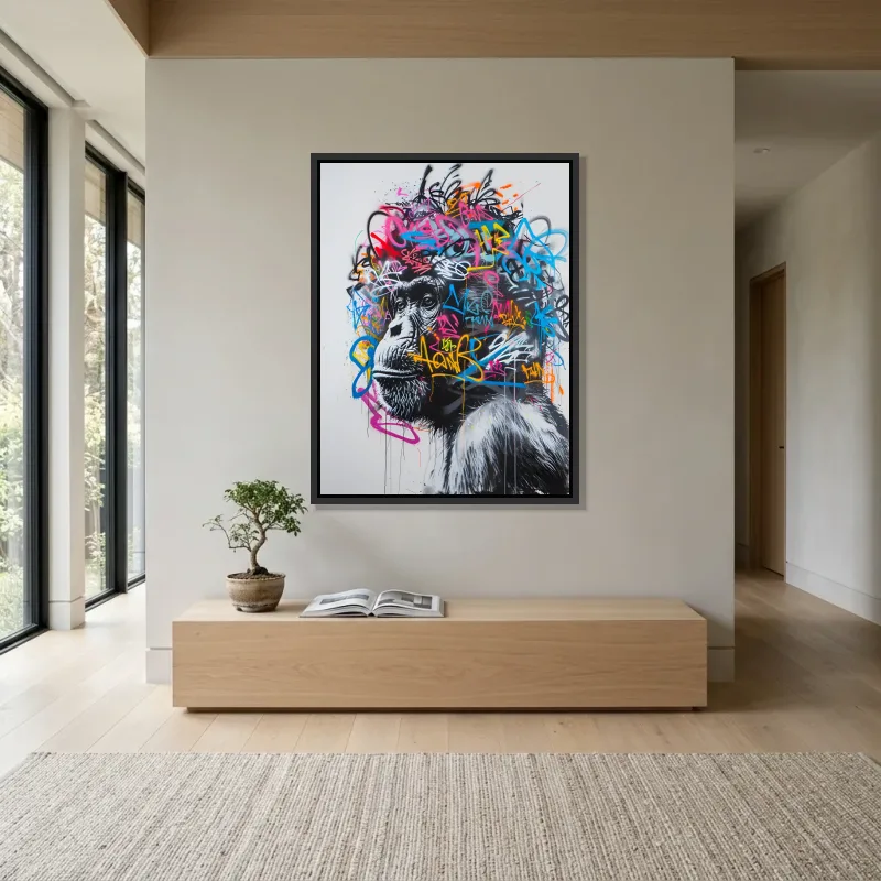 Tableau Street art regard singe – Cadre Flottant