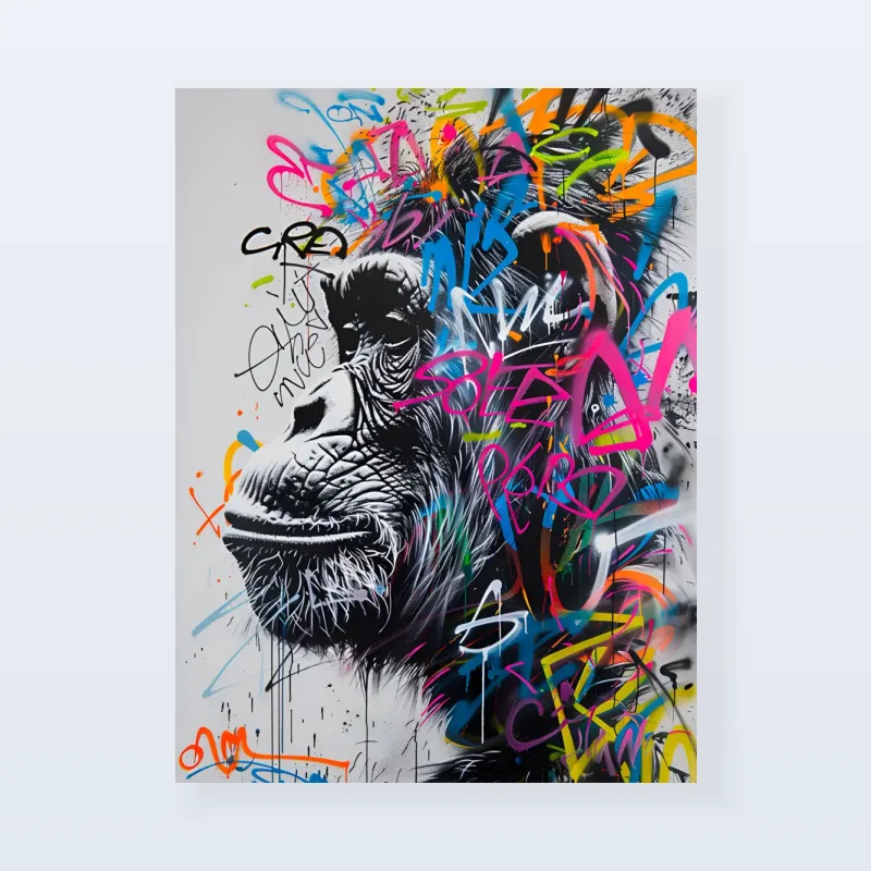 Tableau Street art singe contemplatif