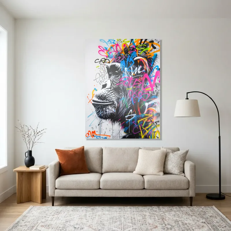 Tableau Street art singe contemplatif – Aluminium Brillant