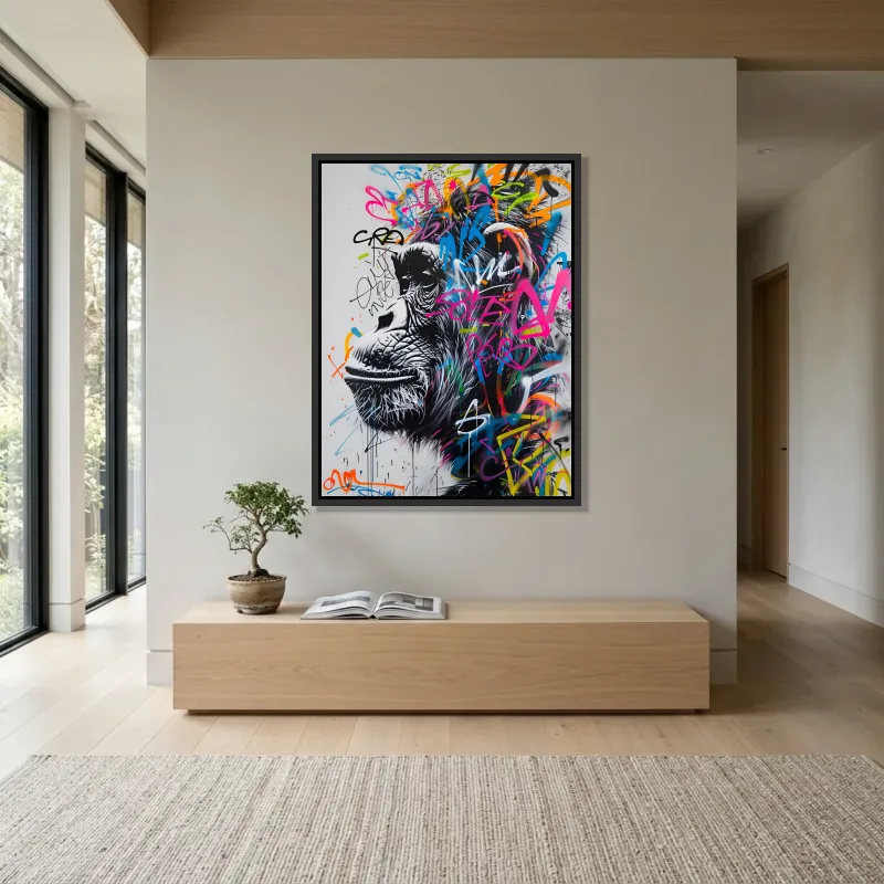 Tableau Street art singe contemplatif – Cadre Flottant