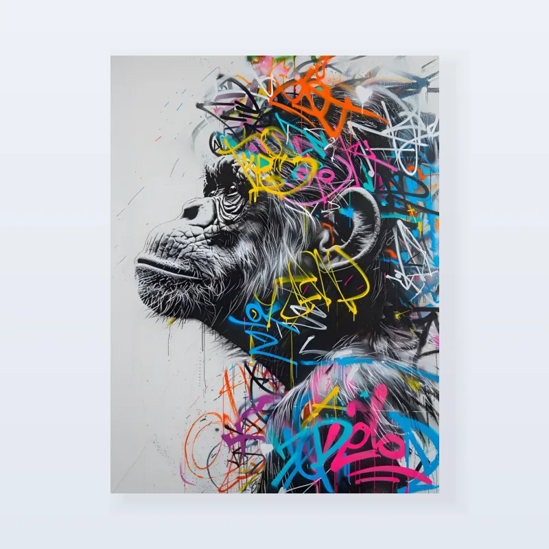 Tableau Street art singe méditatif