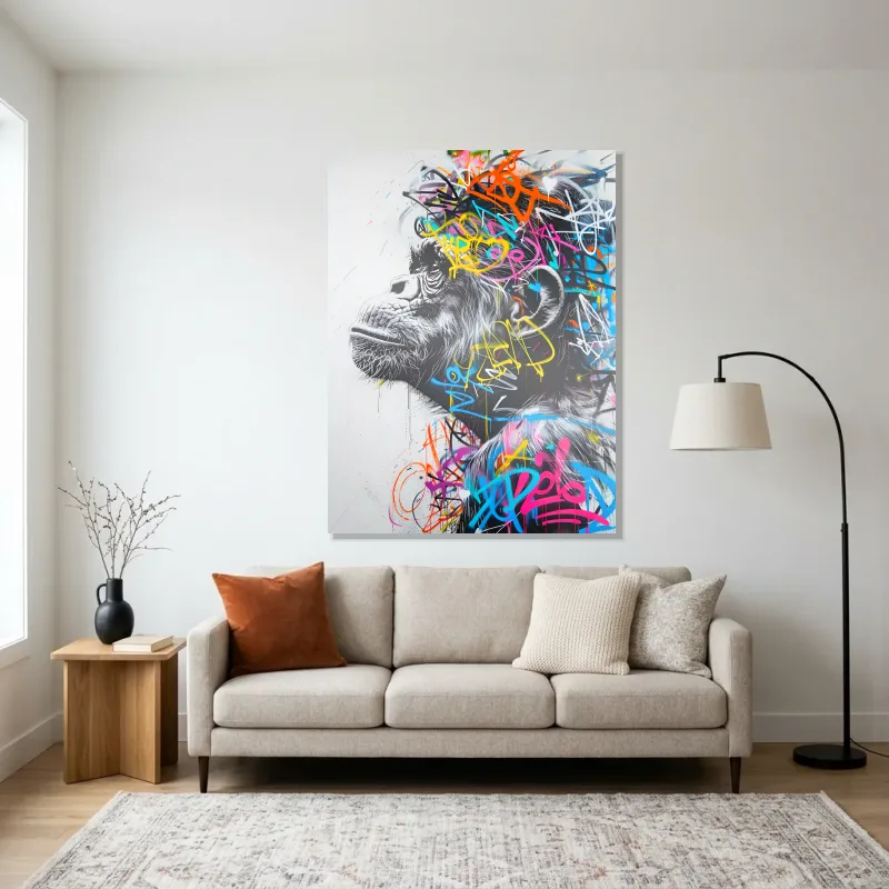 Tableau Street art singe méditatif – Aluminium Brillant