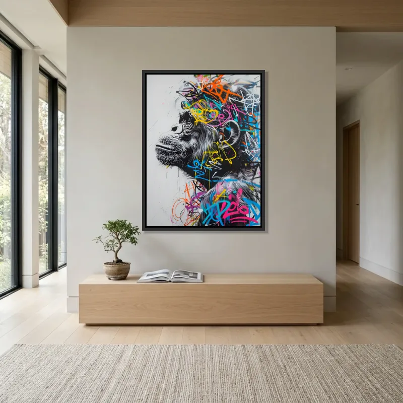 Tableau Street art singe méditatif – Cadre Flottant