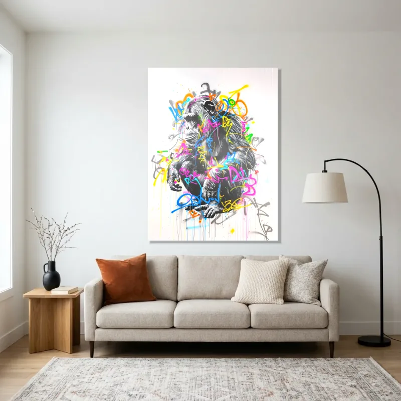Tableau Street art singe pensif – Aluminium Brillant