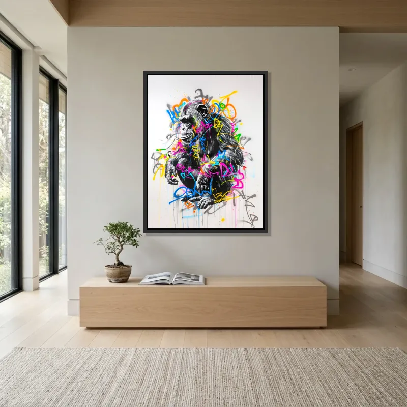 Tableau Street art singe pensif – Cadre Flottant