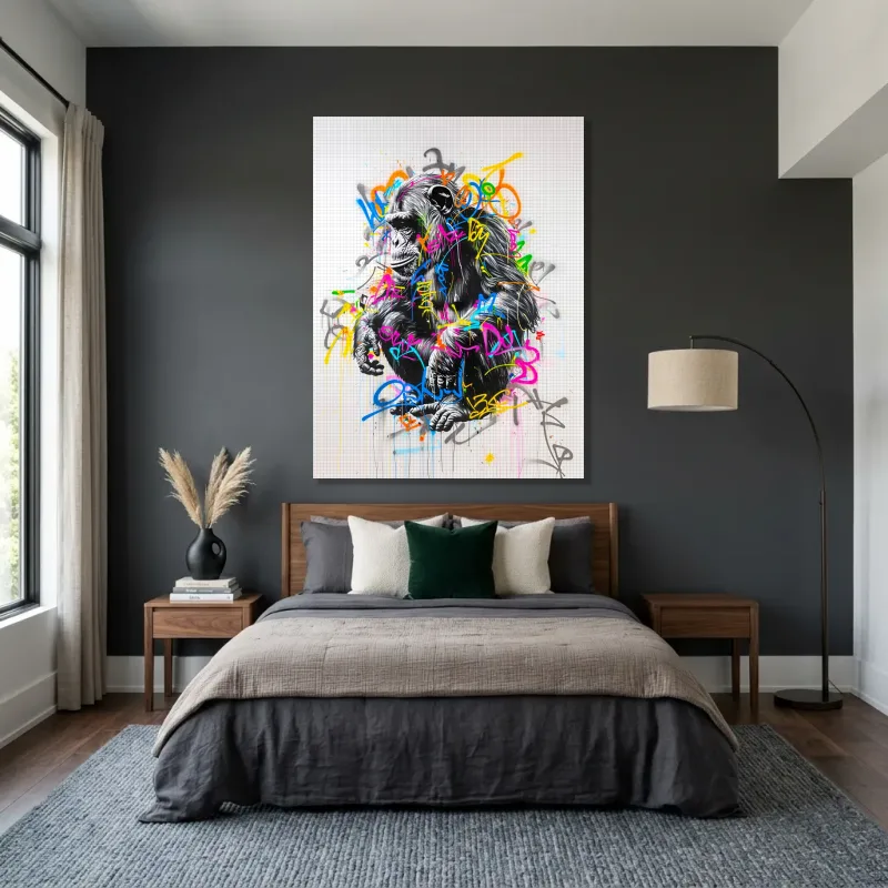 Tableau Street art singe pensif – Toile sur châssis