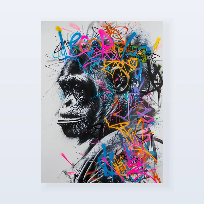 Tableau Street art singe songeur