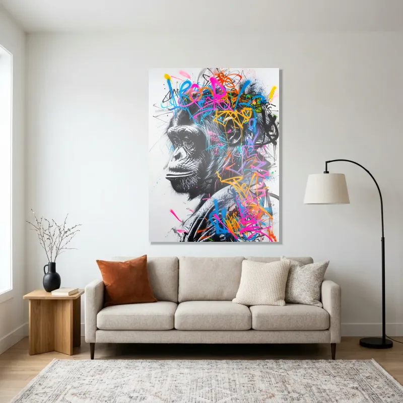 Tableau Street art singe songeur – Aluminium Brillant