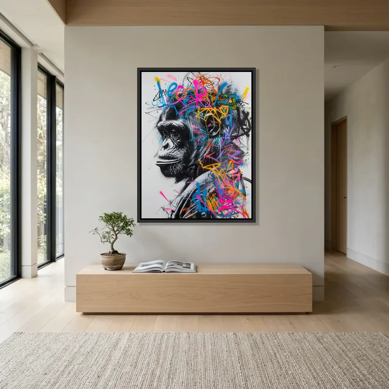 Tableau Street art singe songeur – Cadre Flottant