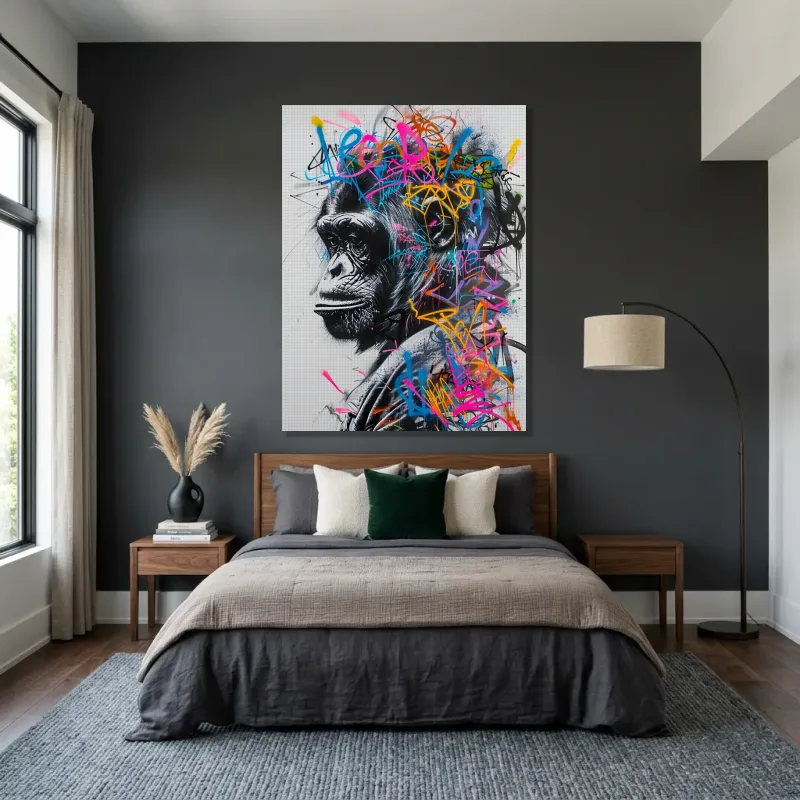 Tableau Street art singe songeur – Toile sur châssis