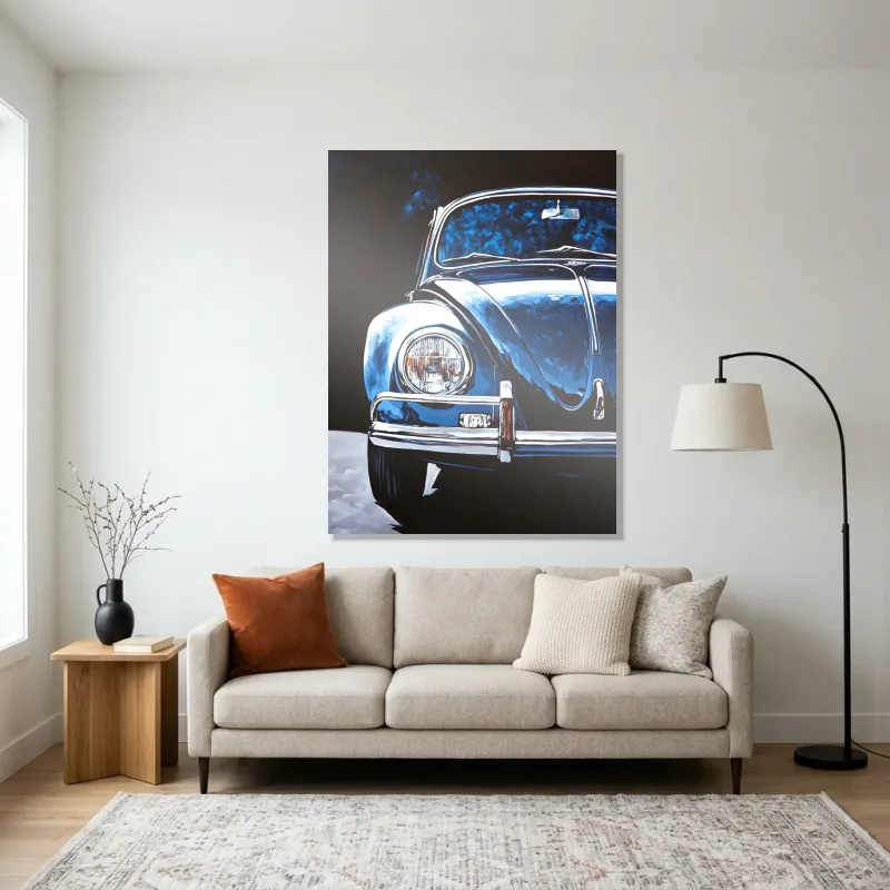 Tableau Volkswagen Coccinelle bleue classique – Aluminium Brillant