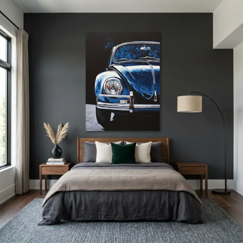 Tableau Volkswagen Coccinelle bleue classique – Toile sur châssis