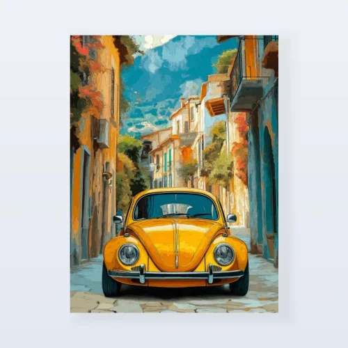 Tableau Volkswagen Coccinelle jaune Tableau Volkswagen Coccinelle jaune