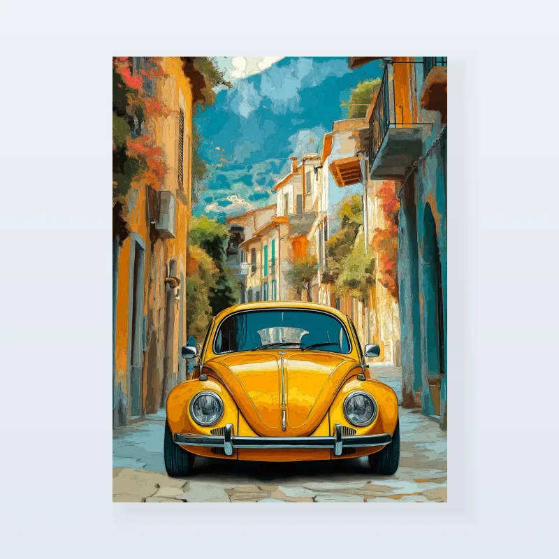 Tableau Volkswagen Coccinelle jaune