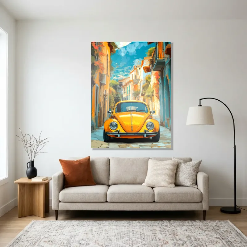 Tableau Volkswagen Coccinelle jaune – Aluminium Brillant
