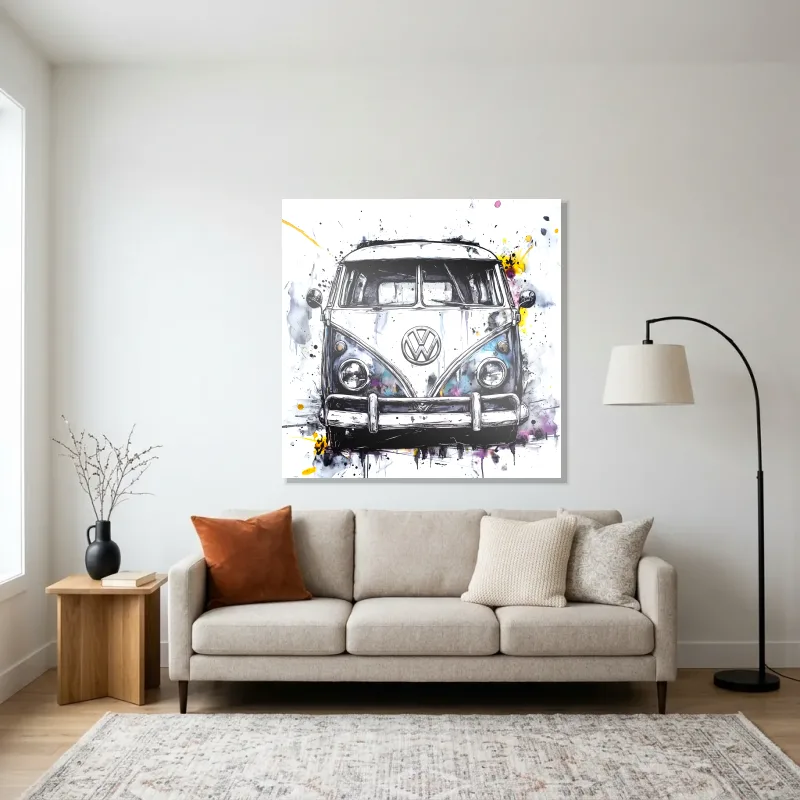 Tableau Volkswagen Combi abstrait – Aluminium Brillant