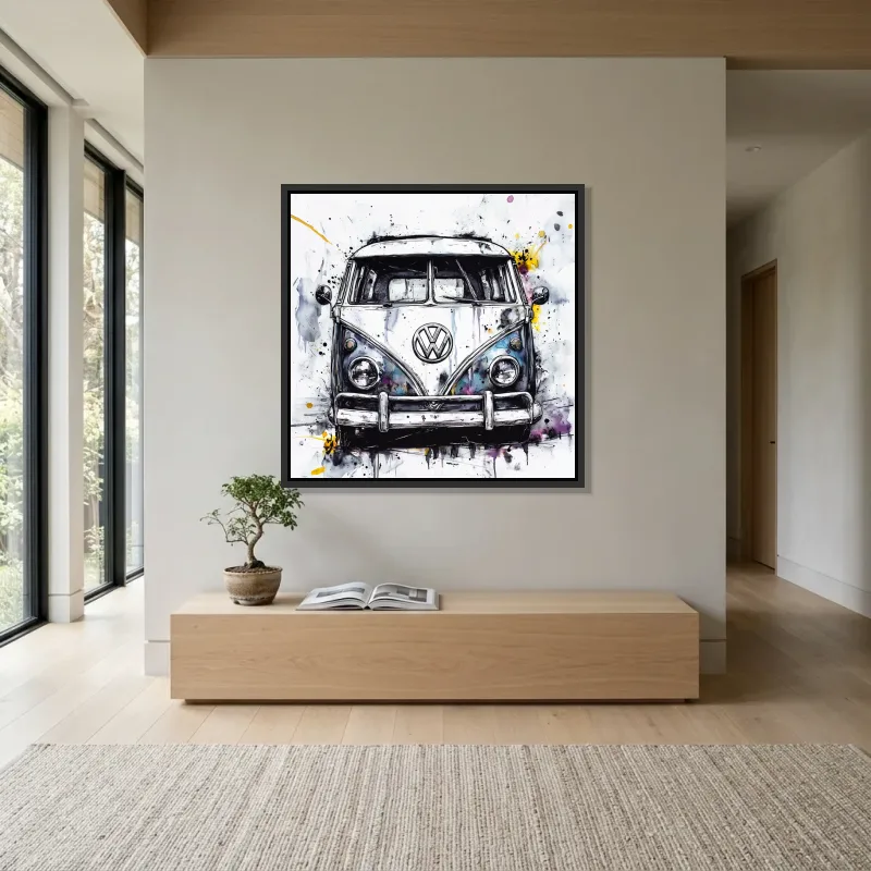 Tableau Volkswagen Combi abstrait – Cadre Flottant