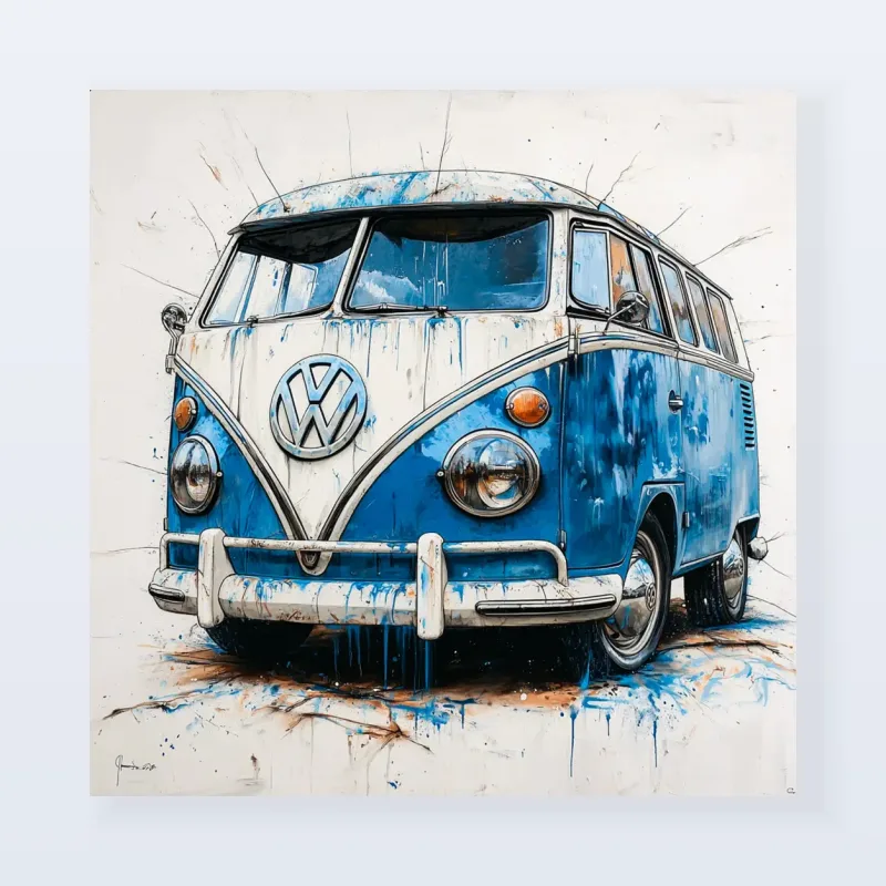Tableau Volkswagen Combi bleu