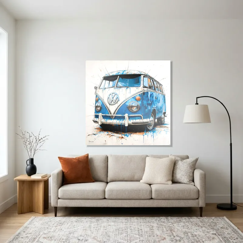 Tableau Volkswagen Combi bleu – Aluminium Brillant