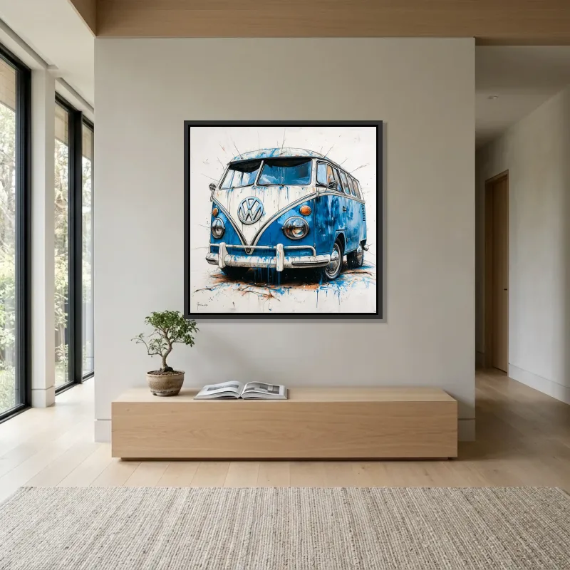 Tableau Volkswagen Combi bleu – Cadre Flottant