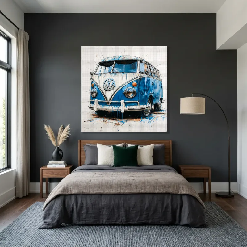 Tableau Volkswagen Combi bleu – Toile sur châssis