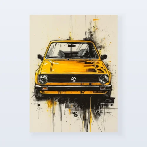 Tableau Volkswagen Golf jaune Tableau Volkswagen Golf jaune
