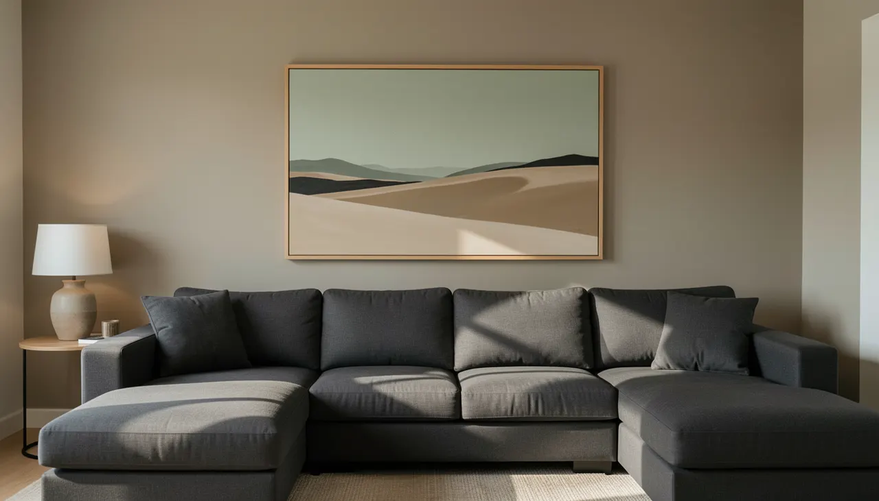 Sofa with correctly sized artwork above