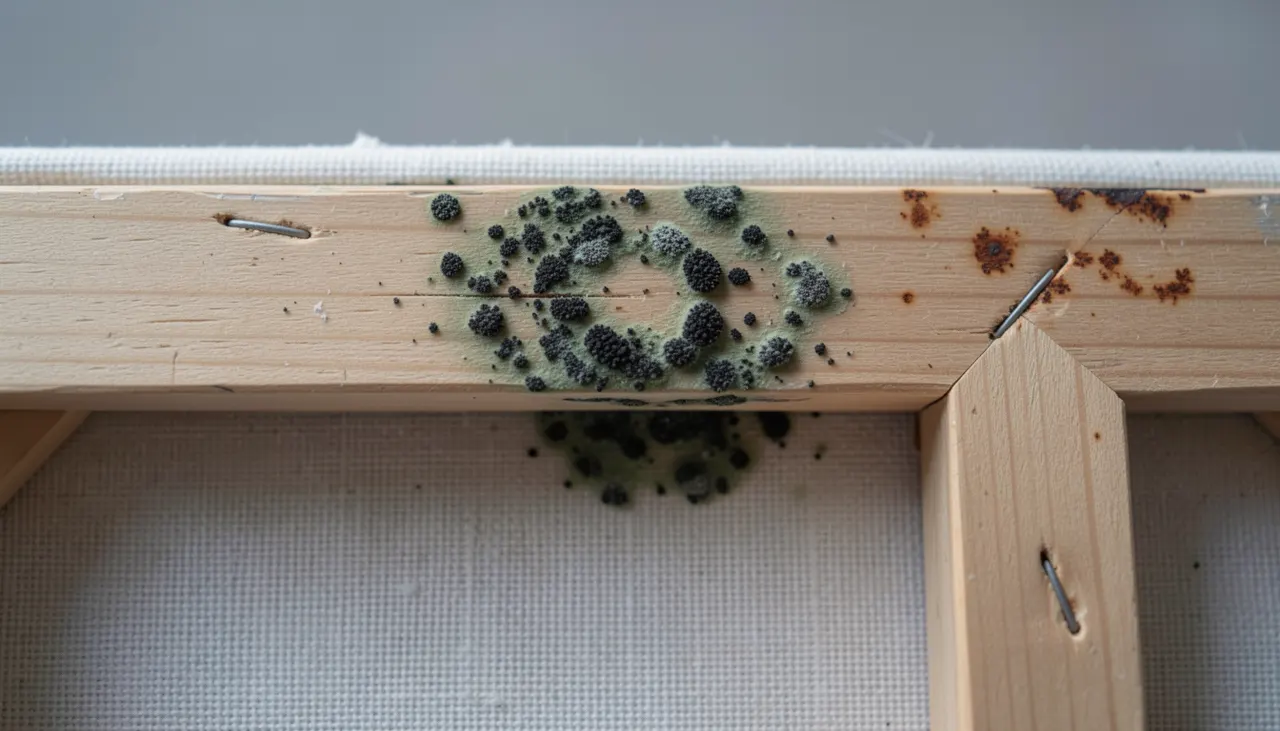 Détérioration d'une toile coton par humidité Moisi sur toile standard coin