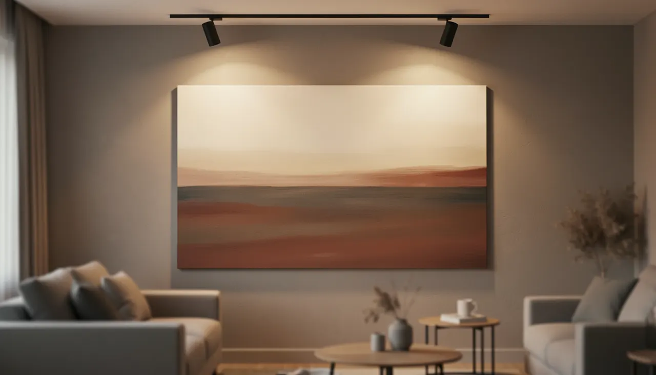 Double lighting large canvas Deux spots rail éclairant grand tableau panoramique