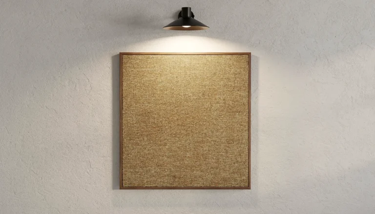 Tableau abstrait éclairé par un spot de galerie