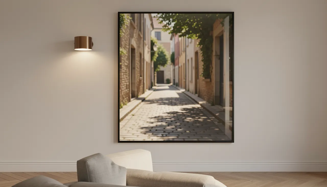 Éclairage latéral cohérent avec l'image Tableau trompe-l'œil bien éclairé par applique latérale