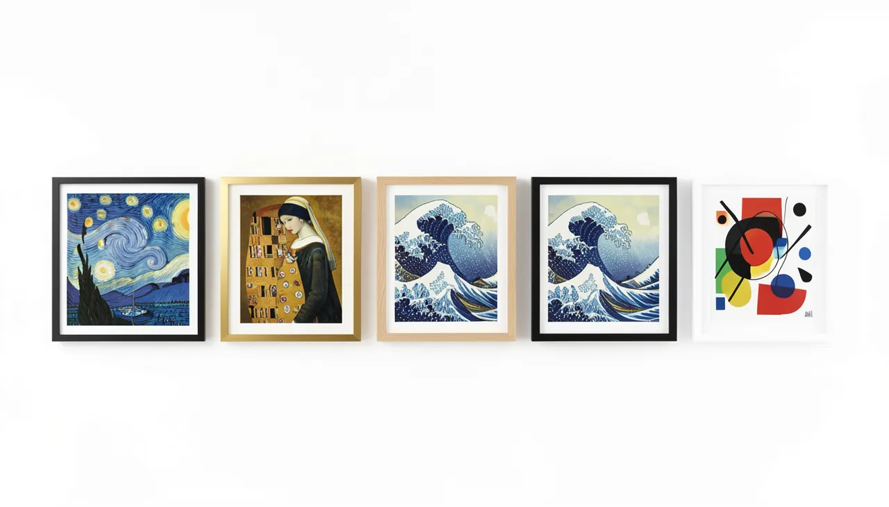 Side by side comparison of five famous artworks in modern frames