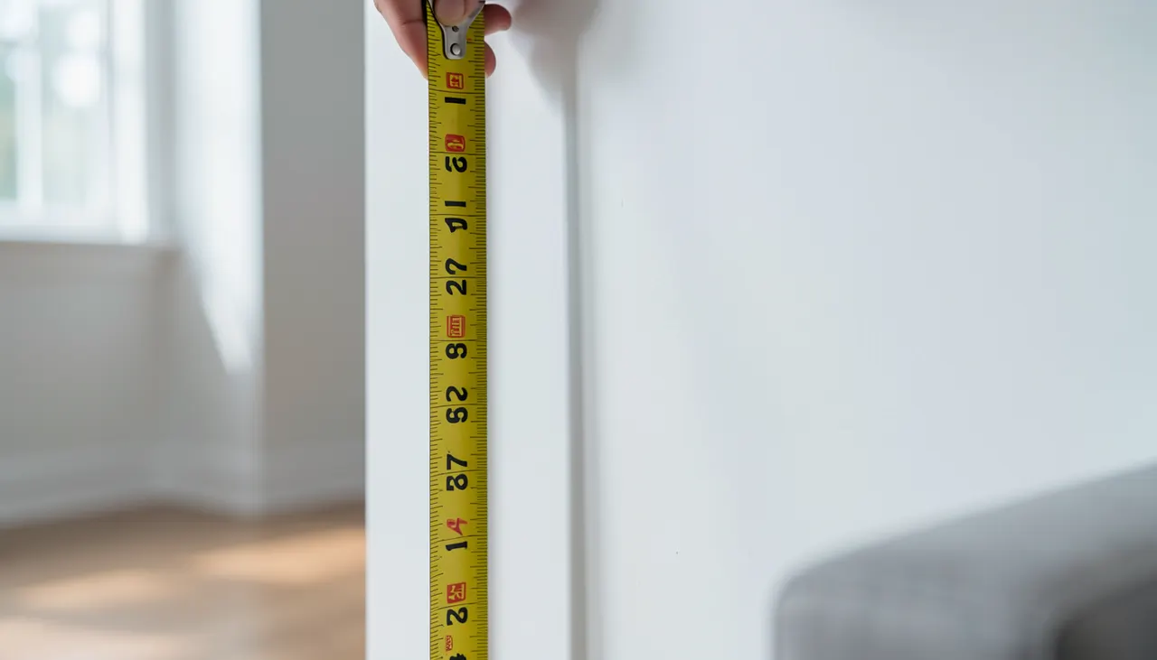Measuring tape showing 57 inches on wall