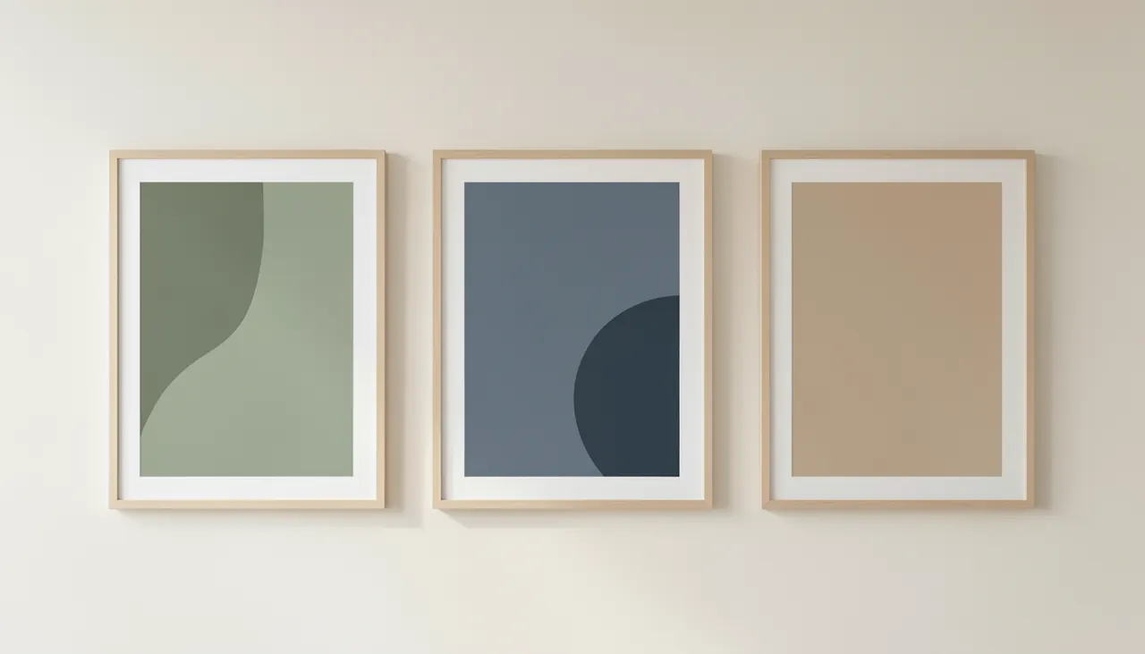 Palette de couleurs apaisantes Triptyque de toiles aux teintes sauge et ardoise