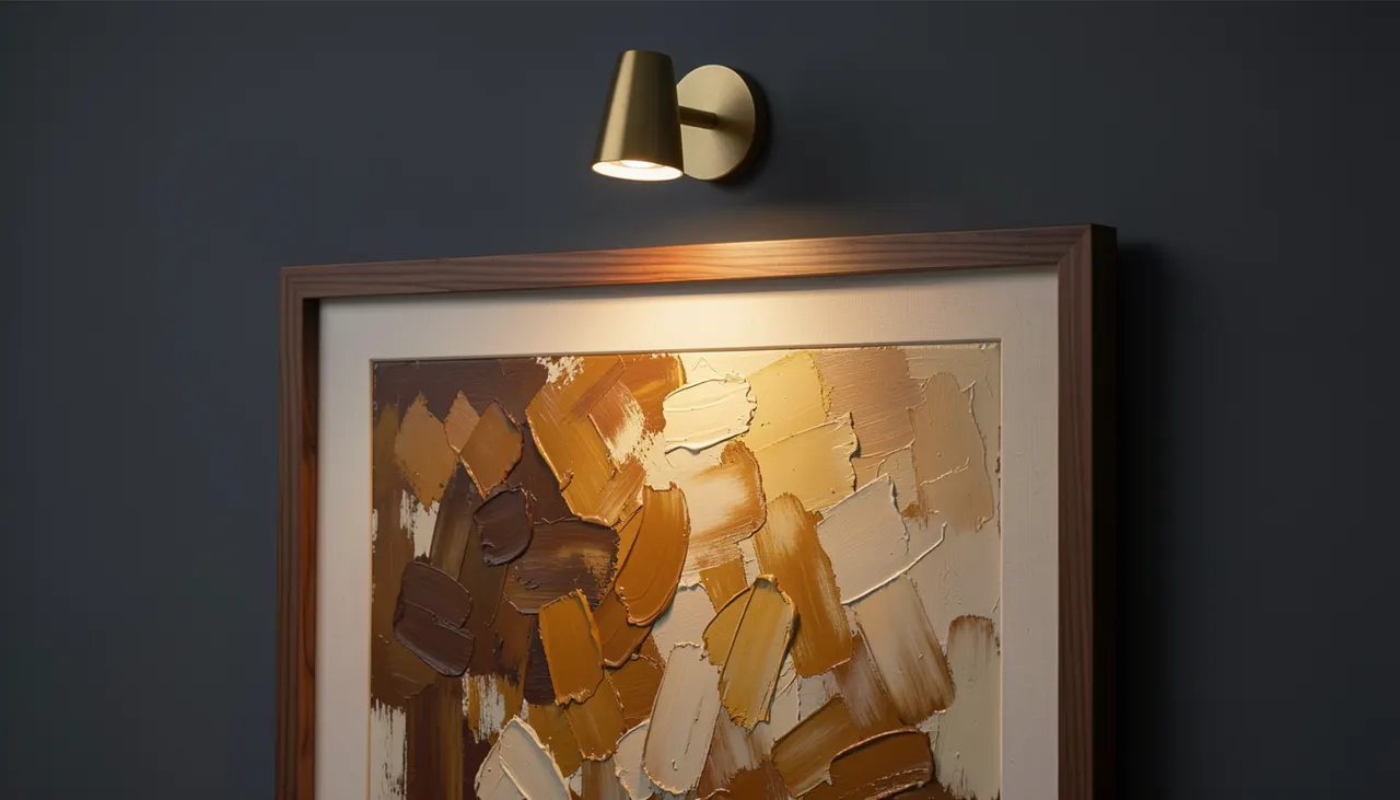 Picture light illuminating a framed painting