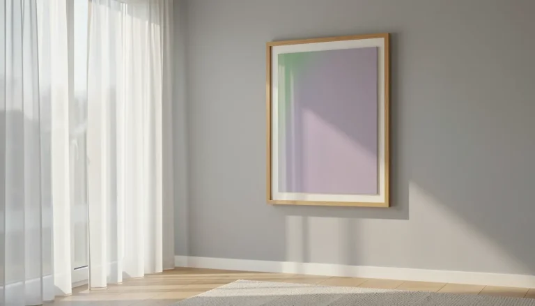 Tableau encadré sous verre anti-reflet exposé face à une fenêtre