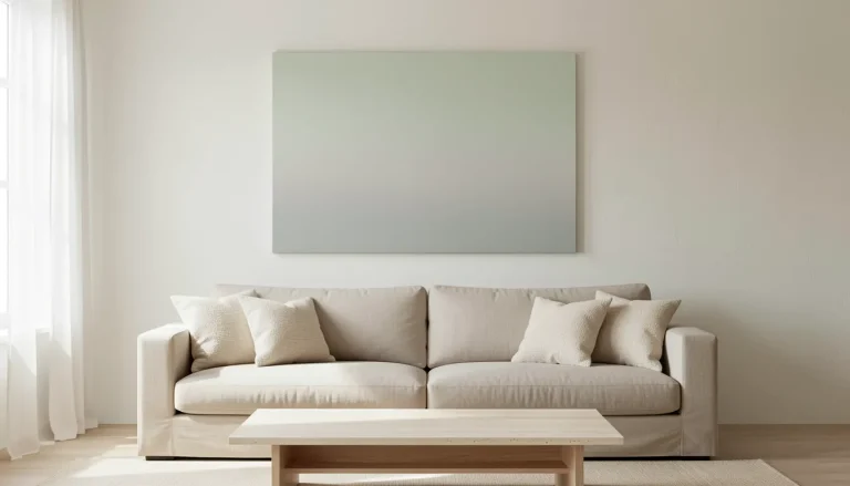 Grand tableau apaisant au-dessus d'un canapé en lin