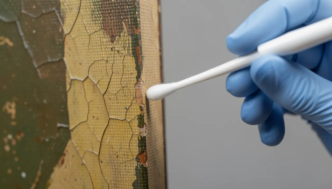Test de solubritié au coton-tige Coton-tige testé sur bord de tableau ancien