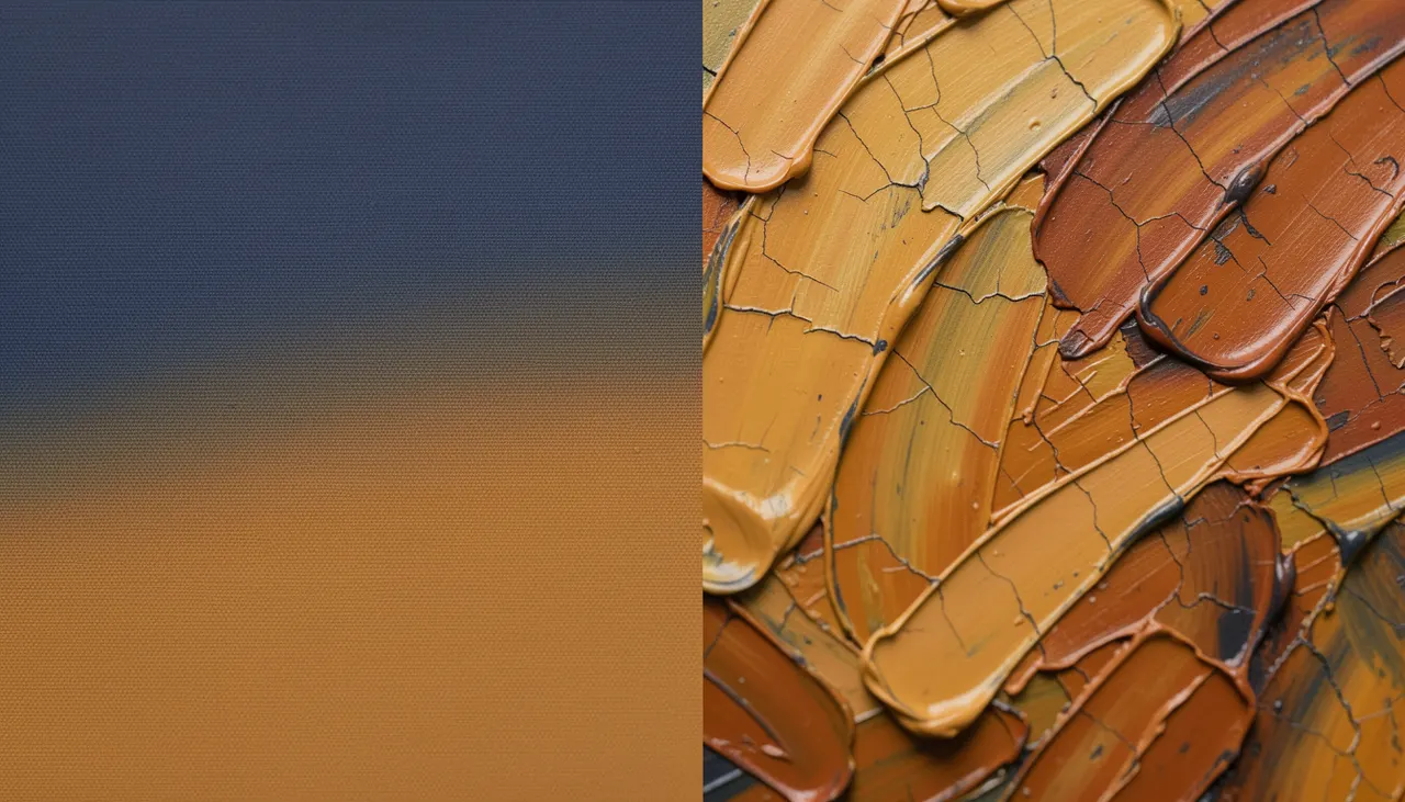 Texture toile imprimée vs peinture Gros plan texture toile imprimée lisse versus peinture empâtée